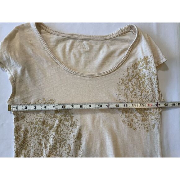 Ann Taylor Beige & Gold Glitter Short Sleeve Scoop Neck Printed T-Shirt Size PM - Picture 11 of 12